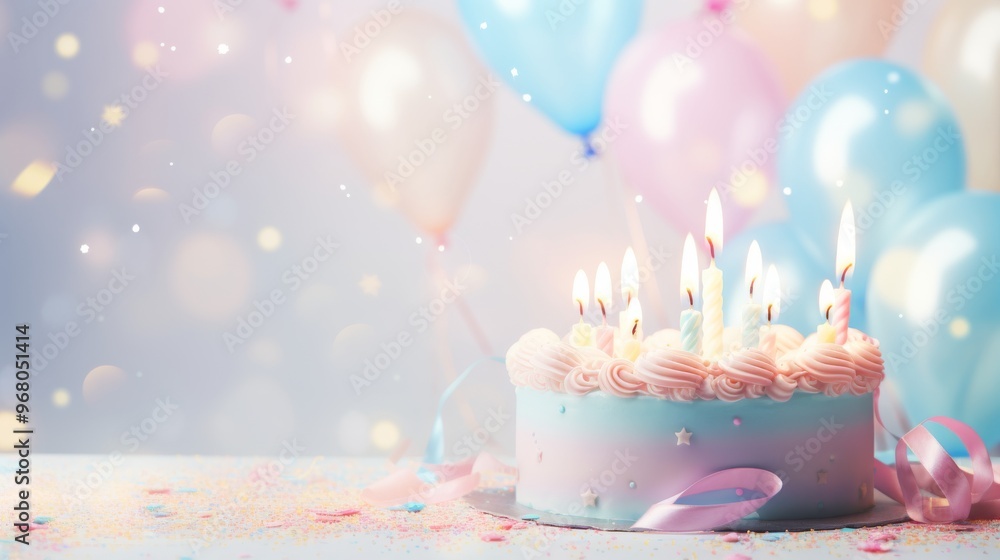 Light pastel birthday celebration background with a cake and candles on the right side, balloon and confetti decorations on the left, perfect for festive invitations or party announcements
Light pastel birthday celebration background with a cake and candles on the right side, balloon and confetti decorations on the left, perfect for festive invitations or party announcements