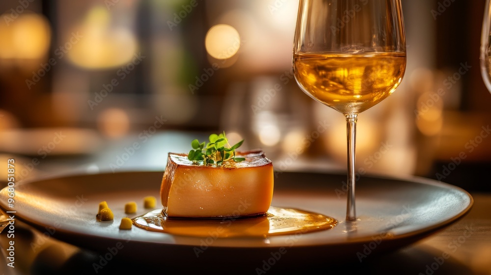 Fototapeta premium Gourmet Dessert with White Wine: A Culinary Masterpiece