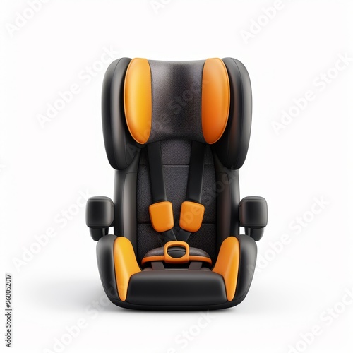 Child car seat with shock absorption, safety accessory, photorealistic design, extra safety, isolated on white background. photo