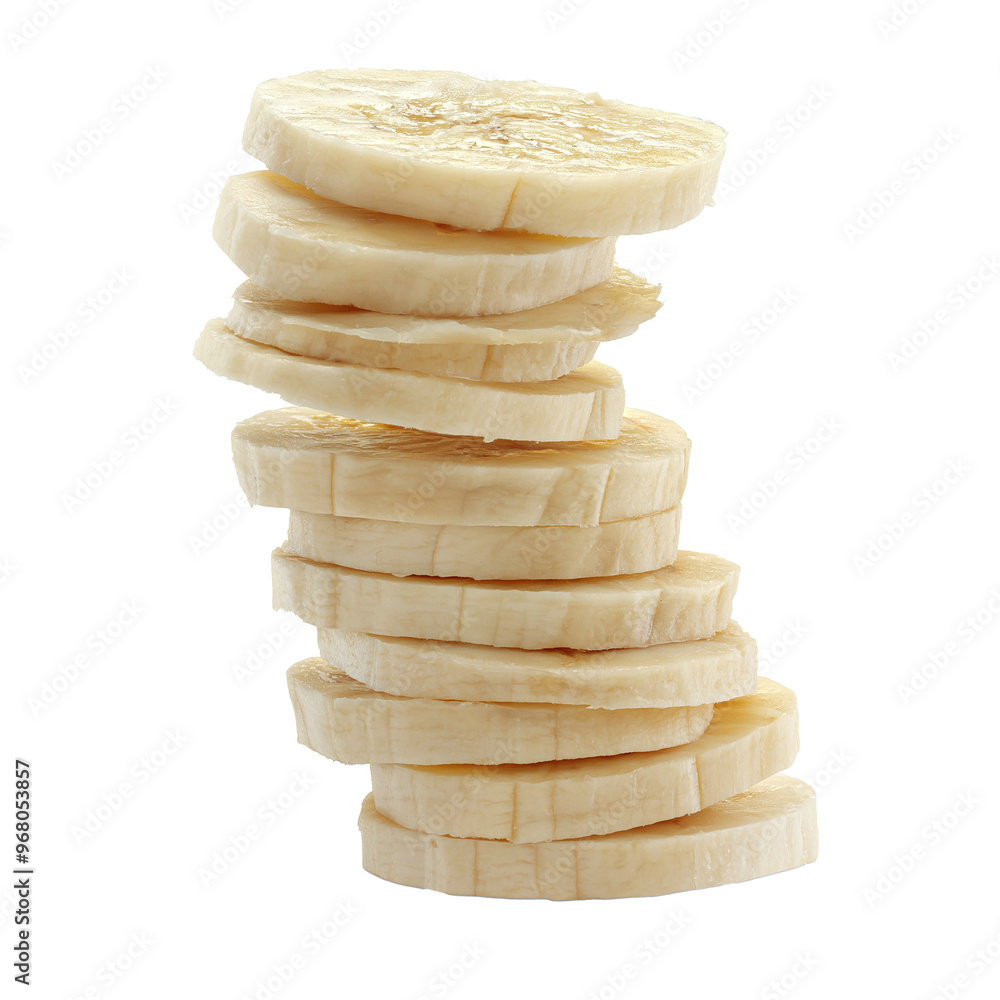 Stack pile of banana slices isolated on transparent or white background Stack pile of banana slices isolated on transparent or white background