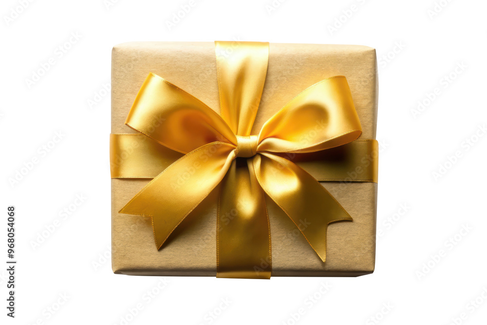 Gold gift box with a satin ribbon bow, perfect for elegant gift presentations during holidays, celebrations, or special occasions. Isolated on transparent background, png. Gold gift box with a satin ribbon bow, perfect for elegant gift presentations during holidays, celebrations, or special occasions. Isolated on transparent background, png.