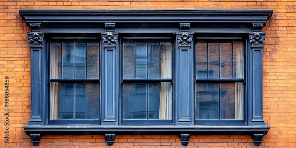Obraz premium Elegant Sash Windows with Transom in Historic Manchester Building