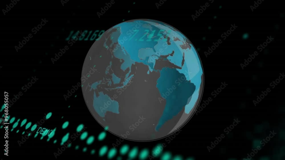 Animation of spinning globe over data processing Animation of spinning globe over data processing