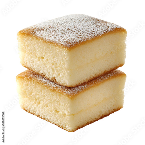 Photography of Soft, Fluffy Chinese White Sugar Sponge Cake on Plain White Background