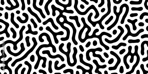 Abstract Turing pattern background. Trendy Black and white Turing pattern. Colorful pattern of abstract lines. Seamless vector. Repeated Elegant Artistic Textile, Seamless Design. Hand drawn, minimal.