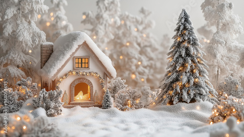 Christmas Snow, tree, house, snowfall,  winter, HD wallpaper, copy space