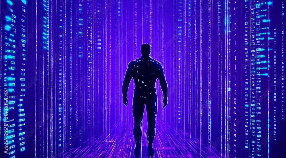 Silhouette of a Figure in a Digital World Silhouette of a Figure in a Digital World