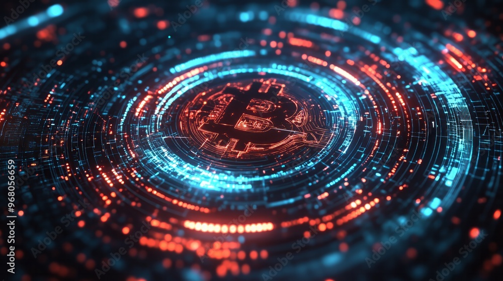 Bitcoin Symbol in a Digital World: Cryptocurrency and Technology Bitcoin Symbol in a Digital World: Cryptocurrency and Technology