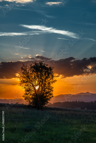 Beautiful summer sunset near Vysoke nad Jizerou town in Krkonose national park