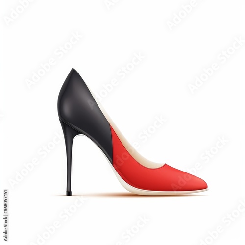 Court shoes with contrast heel, fashion element, detailed illustration, stylish detail, isolated on white background.