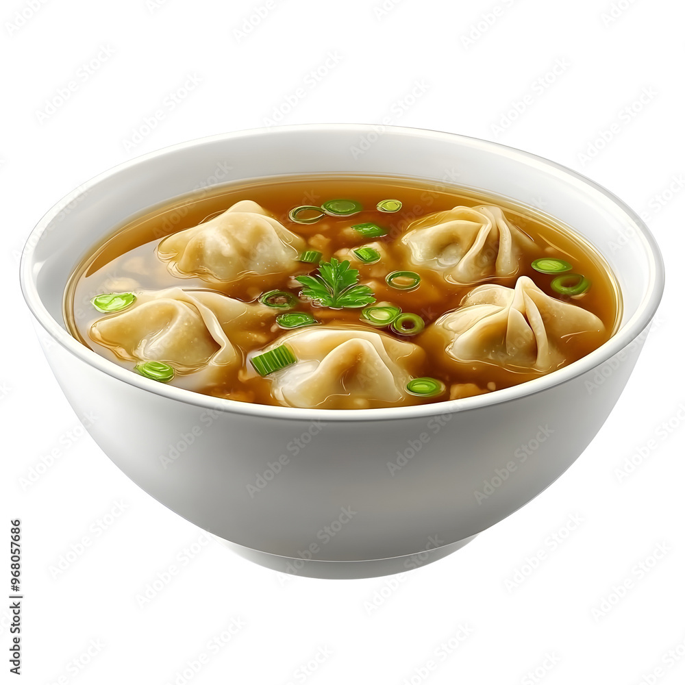 Photography of Authentic Chinese Wonton Soup on Plain White Background Photography of Authentic Chinese Wonton Soup on Plain White Background