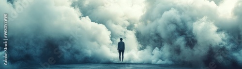 A Solitary Figure Stands Amidst a Sea of Clouds