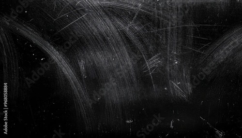 Generated imAbstract Close-Up of Deep Scratches and Swirls on a Dark Metallic Surface. High Contrast Texture of Wear and Tear with Intricate Circular Patterns in a Weathered Black Backgroundage Banner photo