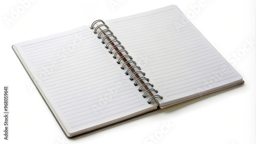 A white notebook with blank lined pages is displayed, showcasing its spiral binding and clean design, perfect for writing notes or ideas