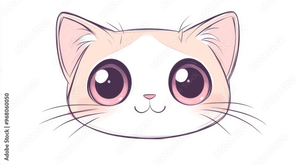 Fototapeta premium Cute cartoon kitten with big sparkling eyes. Adorable cat illustration for kids and animal lovers. Perfect for stickers and prints.