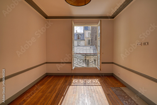Photography empty room with a view on paris rooftop