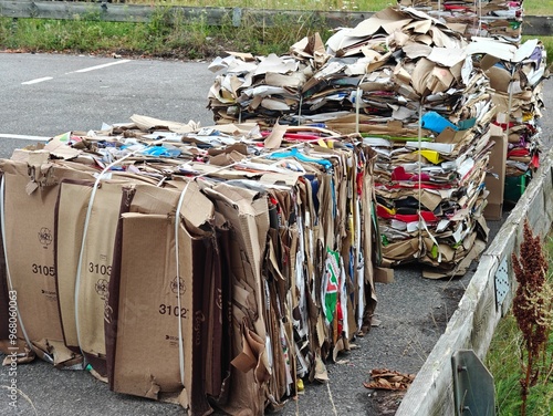 Wallpaper Mural Large bales of compressed cardboard, waste sorting and recycling Torontodigital.ca