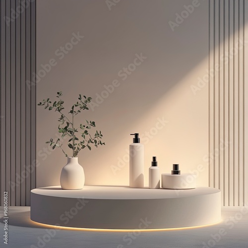 Wallpaper Mural Modern minimalist podium with smooth surfaces and clean lines, surrounded by soft lighting that highlights the products on it. generative ai Torontodigital.ca