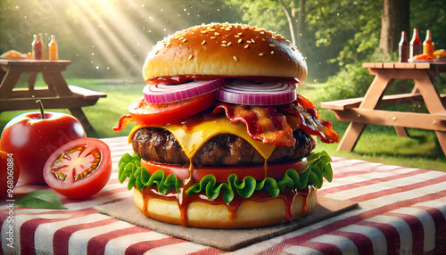 Tasty AI-Created Burger - Beautifully Designed and Appetizing Food Image photo