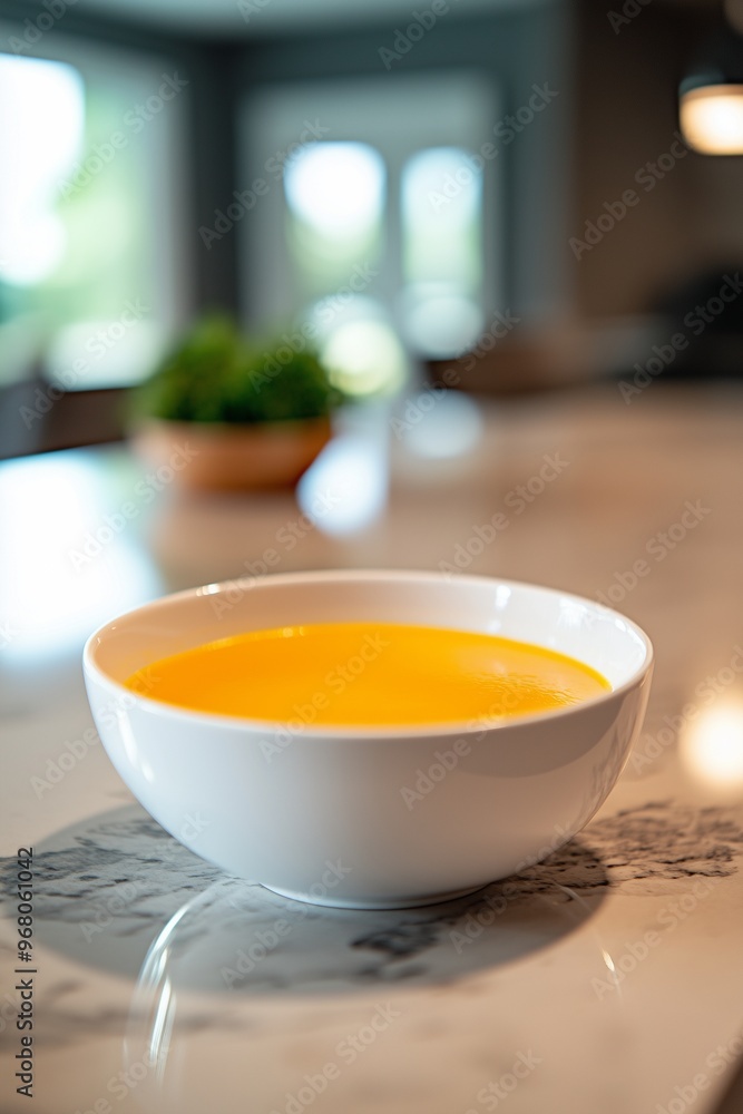 Bowl of Creamy Soup on Marble Countertop Bowl of Creamy Soup on Marble Countertop