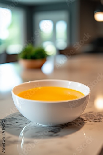 Bowl of Creamy Soup on Marble Countertop