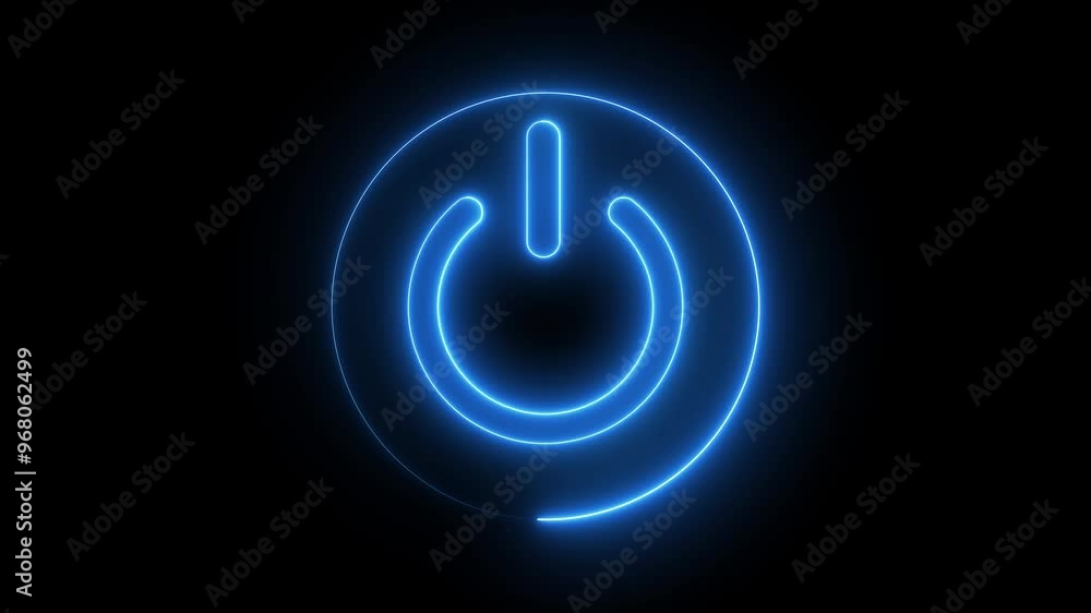 Neon glowing power button icon animated on a black background ,The appearance of neon symbol power off ,alpha channel Premultiplied Neon glowing power button icon animated on a black background ,The appearance of neon symbol power off ,alpha channel Premultiplied