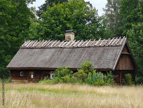 Old vintage wooden house, izba photo