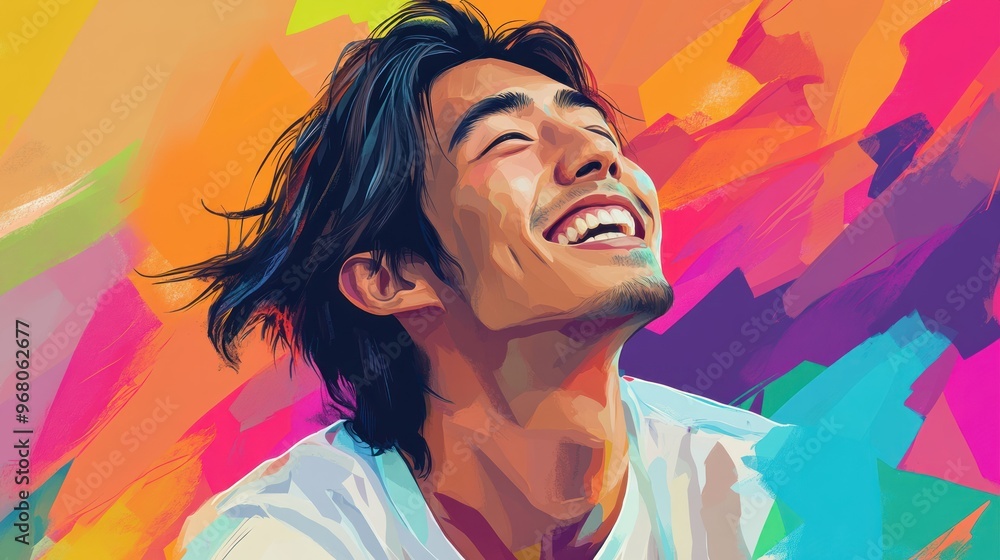 A Portrait of a Smiling Man Against a Colorful Abstract Background A Portrait of a Smiling Man Against a Colorful Abstract Background