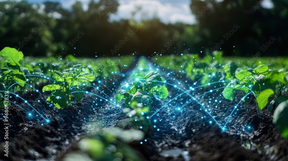 banner featuring an automated irrigation system in a smart agriculture farm, showcasing efficient farming practices for crop watering banner featuring an automated irrigation system in a smart agriculture farm, showcasing efficient farming practices for crop watering