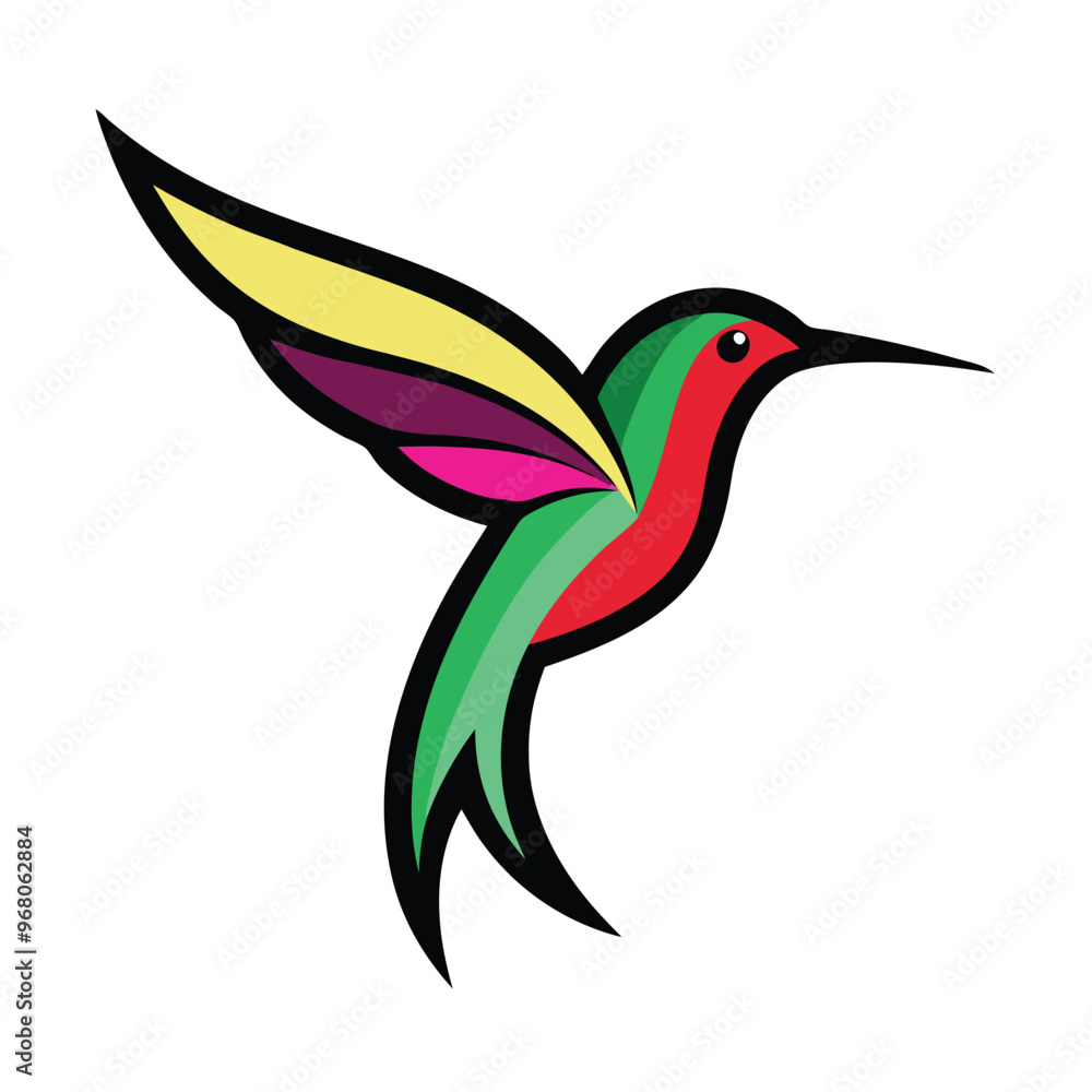 Hummingbird in flight with bold lines and bright gradient colors. Ideal for logos and branding. Hummingbird in flight with bold lines and bright gradient colors. Ideal for logos and branding.