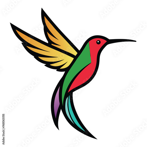 Hummingbird in flight with bold lines and bright gradient colors. Ideal for logos and branding. photo