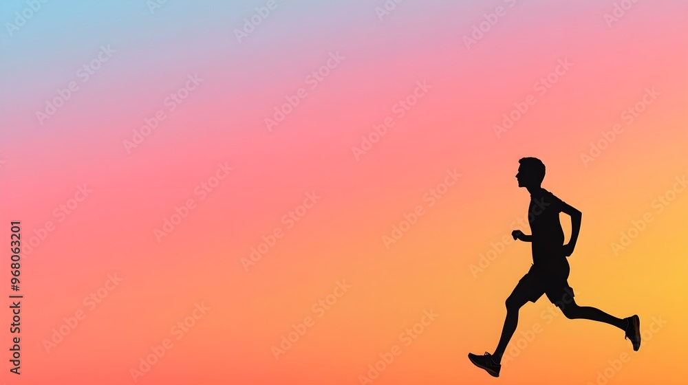 A silhouette of a runner against a gradient sky, embodying the idea of escape and movement A silhouette of a runner against a gradient sky, embodying the idea of escape and movement