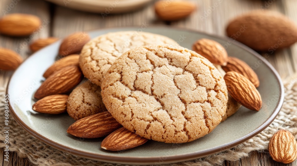 Almond Cookies on a Rustic Plate Almond Cookies on a Rustic Plate