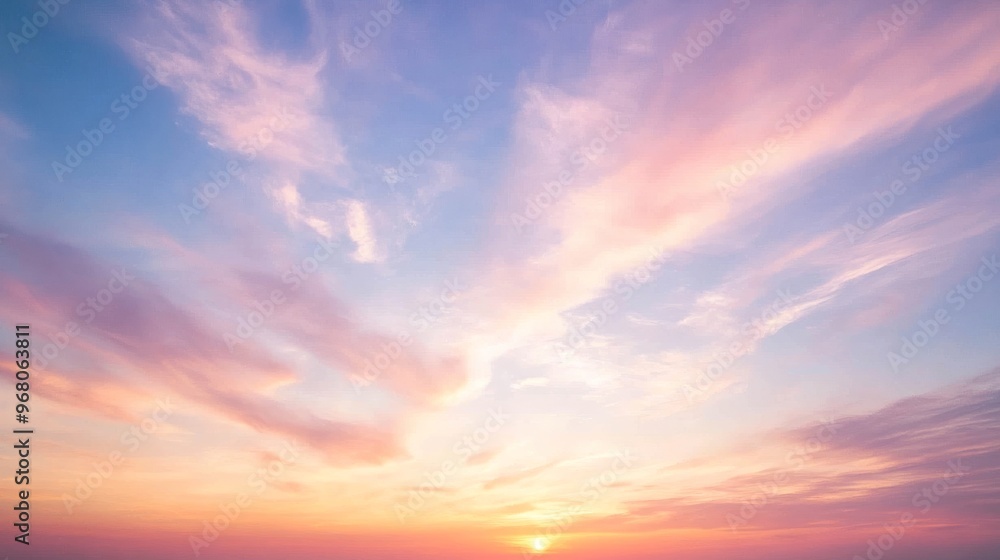 Sunset sky with pink and blue clouds, atmospheric view. Serenity and nature concept Sunset sky with pink and blue clouds, atmospheric view. Serenity and nature concept