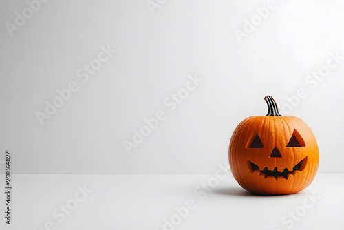 Halloween scary carved jack-o'-lantern pumpkin, white background