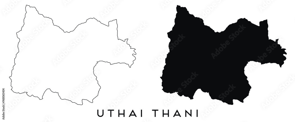 Obraz premium Uthai Thani map outline and black silhouette vector