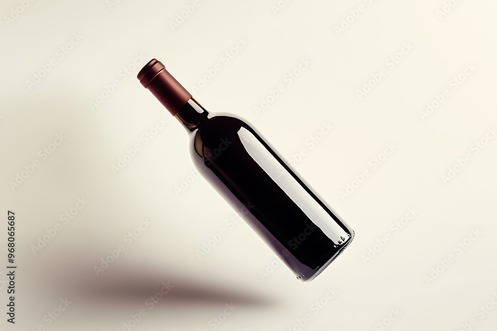 Elegant wine bottle floating on white background Elegant wine bottle floating on white background