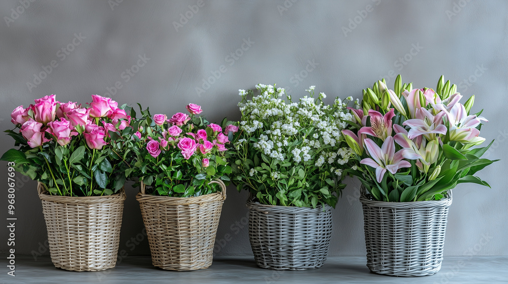 Flowers in baskets Flowers in baskets