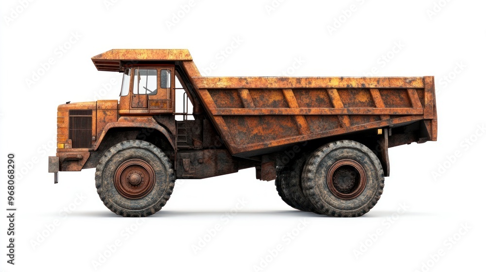 Obraz premium Rusty Orange Dump Truck Isolated on White Background