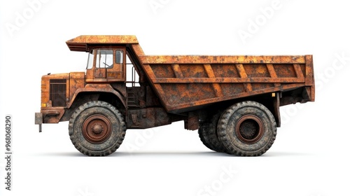 Rusty Orange Dump Truck Isolated on White Background