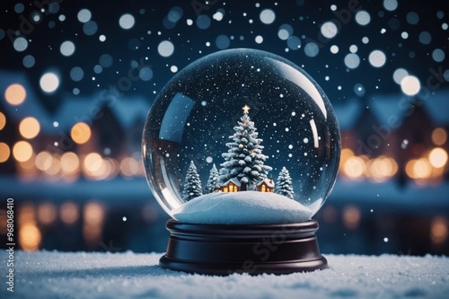 snowglobe in eve night - wish concept - abstract defocused background photo