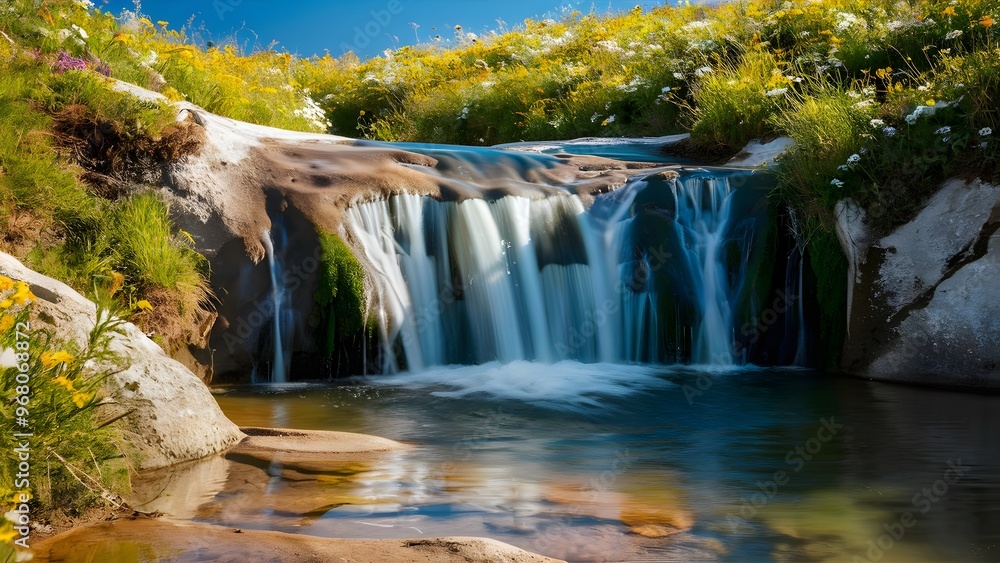 Obraz premium Small Cascading Waterfall in a Japanese-Style Garden