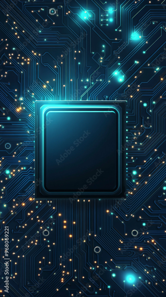 Obraz premium Smartphone wallpaper. A blue chip with an electronic circuit board background