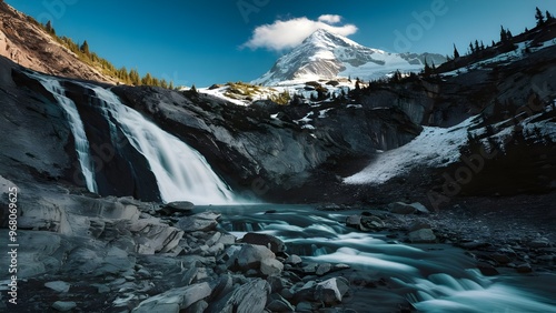 Majestic Waterfall Cascading Down a Rugged Rock Face