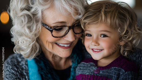 potrait of grandmother and toddler grandchild in her arms; 