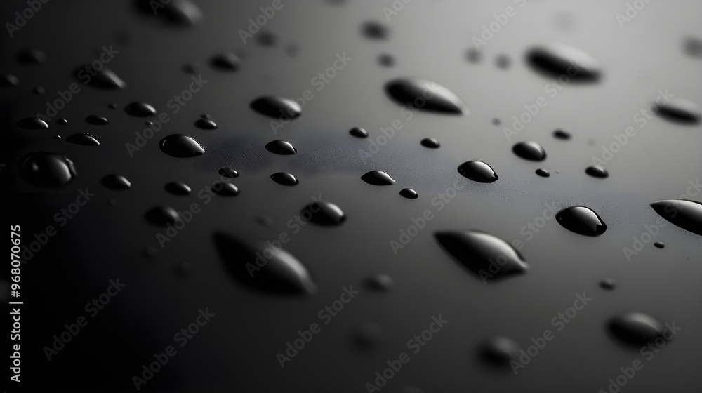 A close-up of rain droplets on a black surface, showcasing the intricate patterns created by the falling water, with a solid light color background to enhance contrast. A close-up of rain droplets on a black surface, showcasing the intricate patterns created by the falling water, with a solid light color background to enhance contrast.