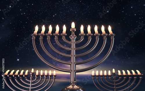 Night Sky with Menorah Silhouette for Hanukkah