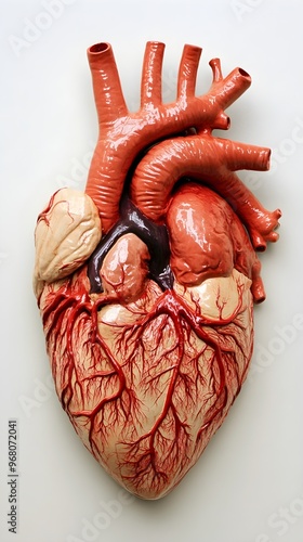 Wallpaper Mural A close-up view of a human heart model, highlighting the intricate details and blood vessels, set on a light solid color background Torontodigital.ca