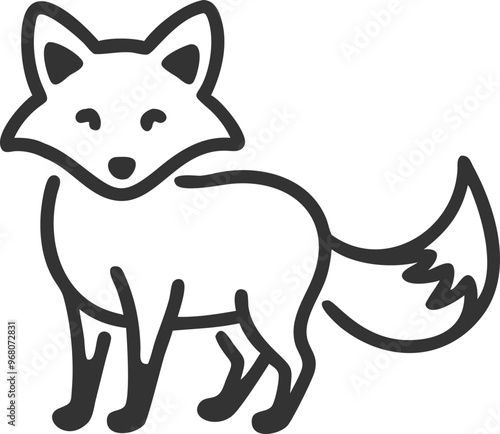 A black and white drawing of a fox