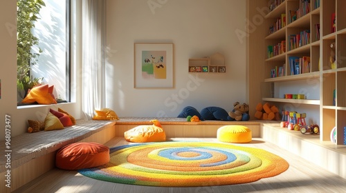 colorful kids playroom, vibrant primary colors bring life to a clean and spacious childrens play area, encouraging creativity and diverse play experiences